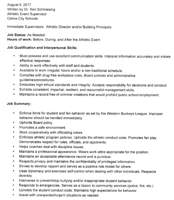 Athletic Event Supervisor