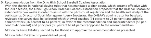 OHSAA Extended Baseball Vote