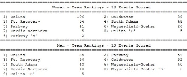Celina Relays standings