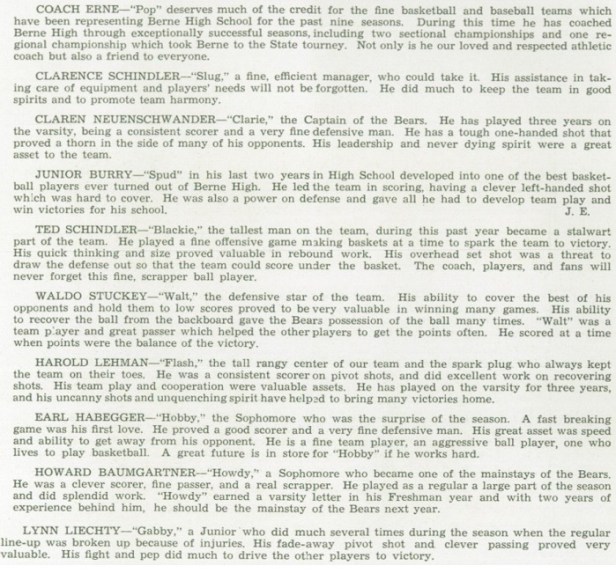 1940 Berne HS Bears players 1