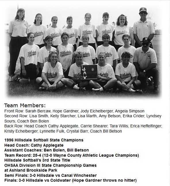1996 Hillsdale SB Team