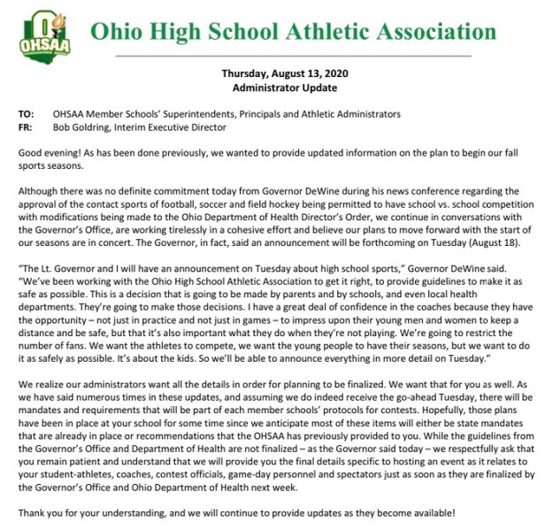 OHSAA 8-13-20